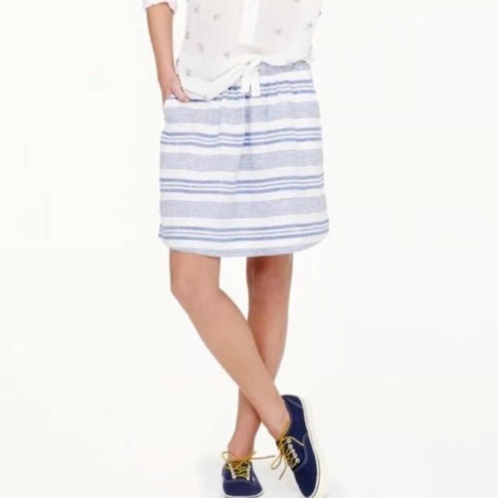 J Crew Boardwalk Nautical Linen Stripe Skirt in Blue Stripe